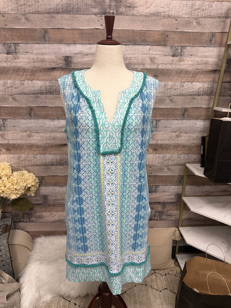 Cabana Life Blue Preppy Geo Pattern Cover Up Swim Hooded Cover Up