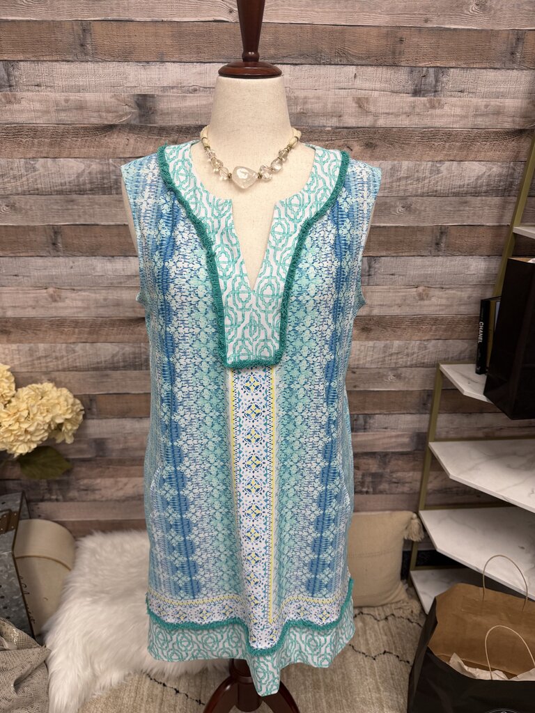 Cabana Life Blue Preppy Geo Pattern Cover Up Swim Hooded Cover Up