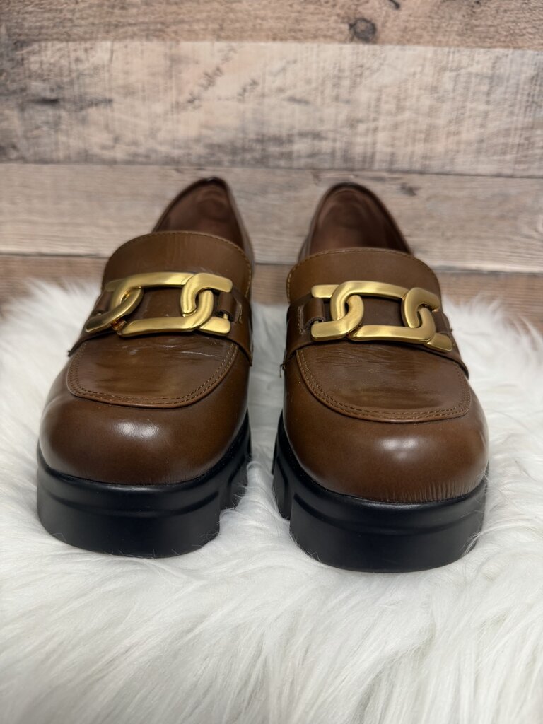 Ramiro Olivares Spanish Luxury Cognac Loafers w/Gold Chain Detail & Lug Soles