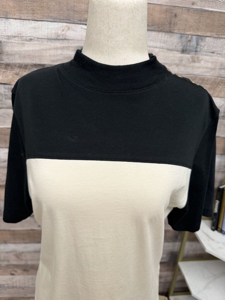 Nation Cream/Black Colorblock Mock Neck Tee