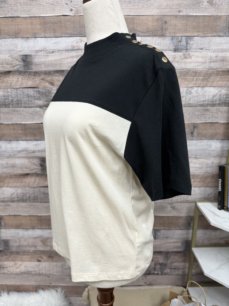 Nation Cream/Black Colorblock Mock Neck Tee