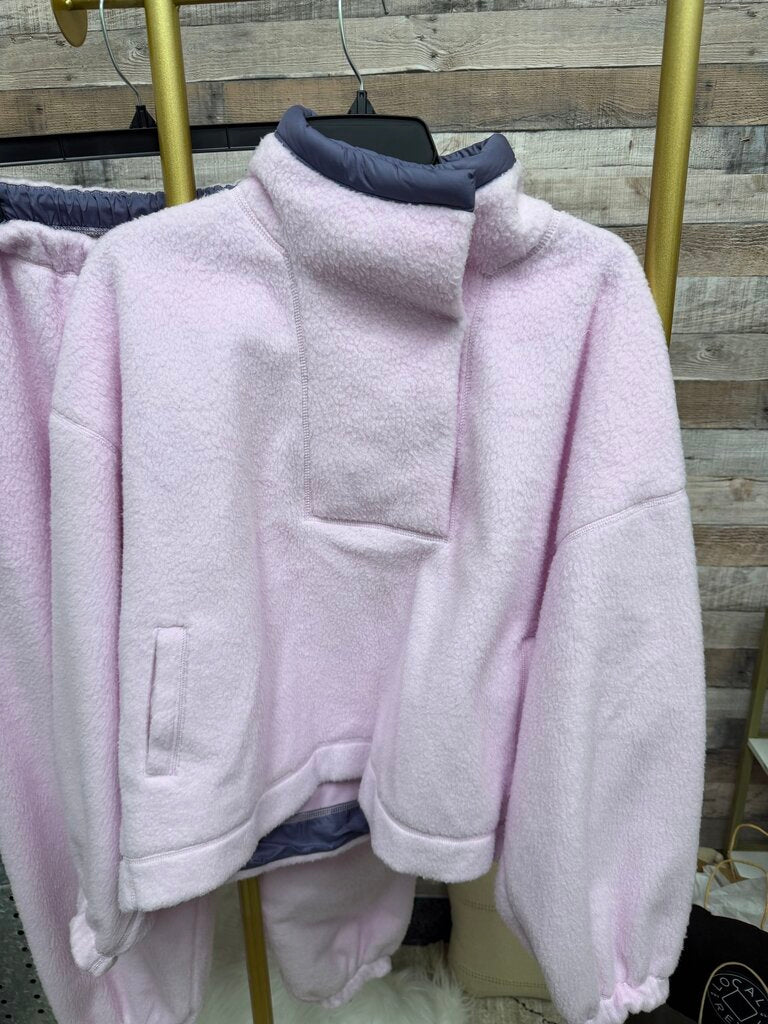 NWT Free People Pink Fleece Hoodie Free People Movement Fuzzy Fabric Half-zip