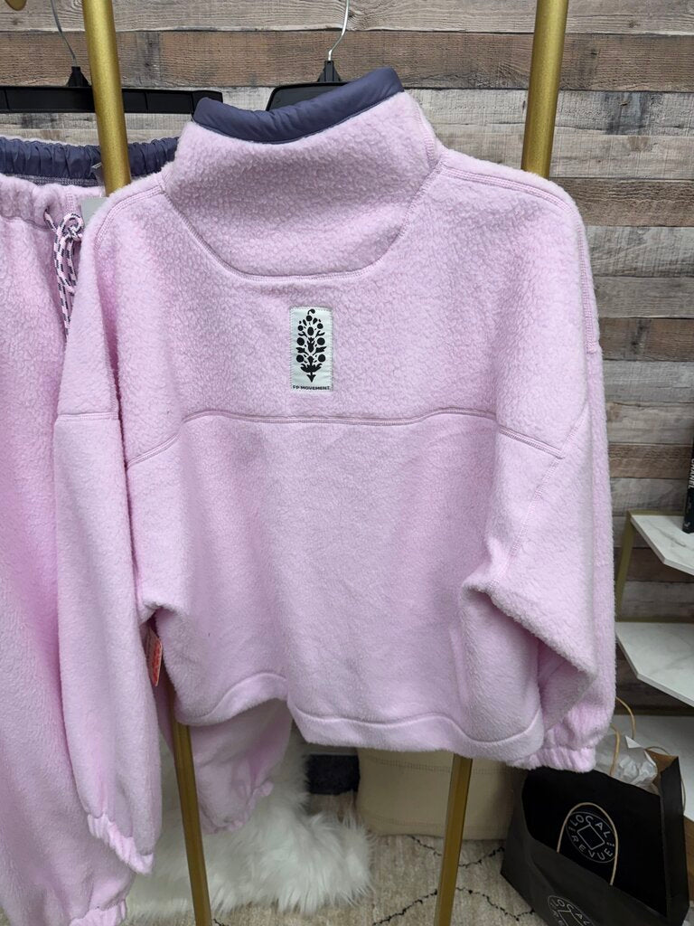 NWT Free People Pink Fleece Hoodie Free People Movement Fuzzy Fabric Half-zip