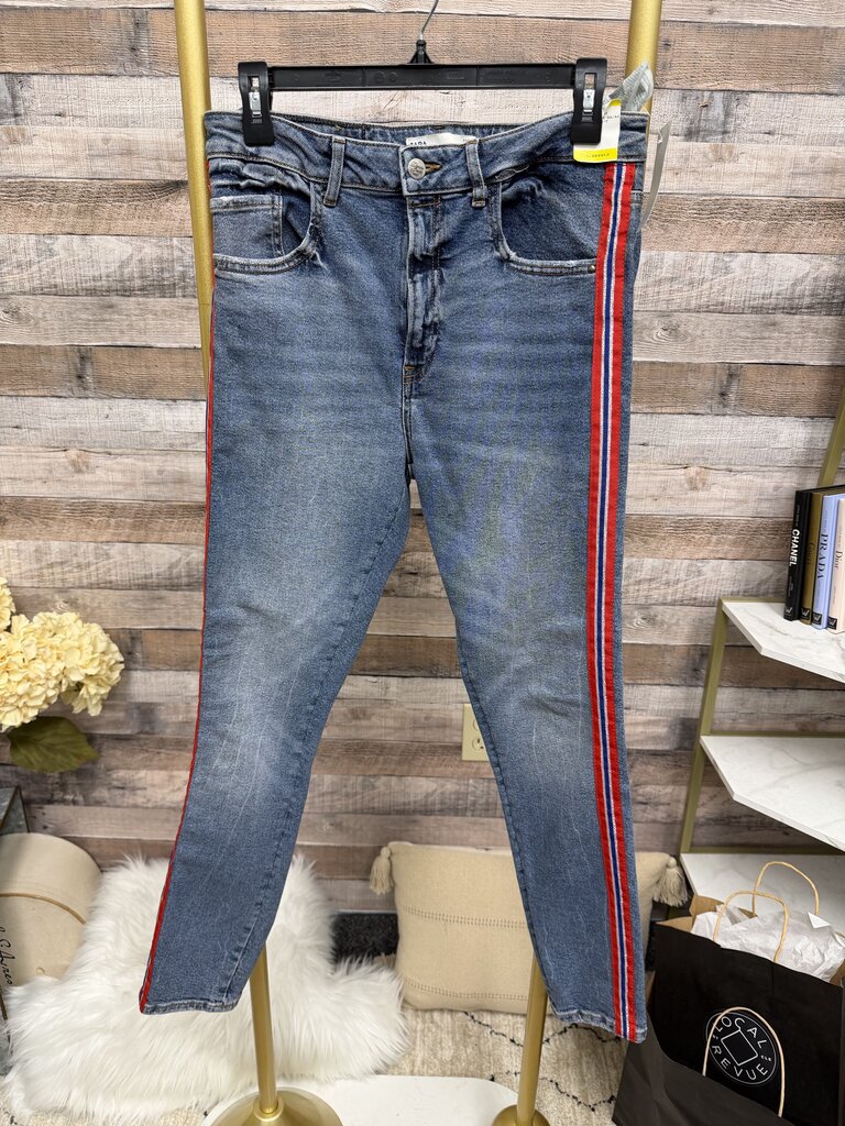 Zara Straight Leg With Side Stripes Red,Blue,Metallic Medium wash