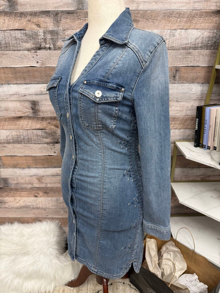 INC Navy Embellished Shirt Dress