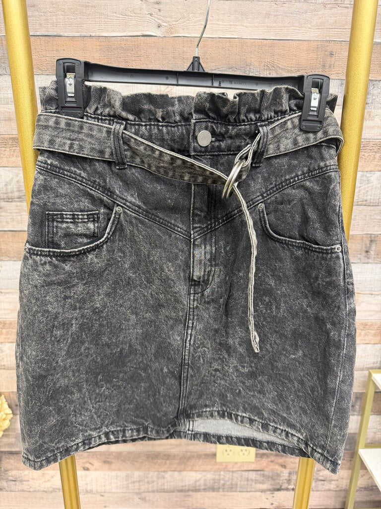 H&M Divided Black Wash Paper Bag Waist Skirt Denim Acid Black Wash Mini Skirt