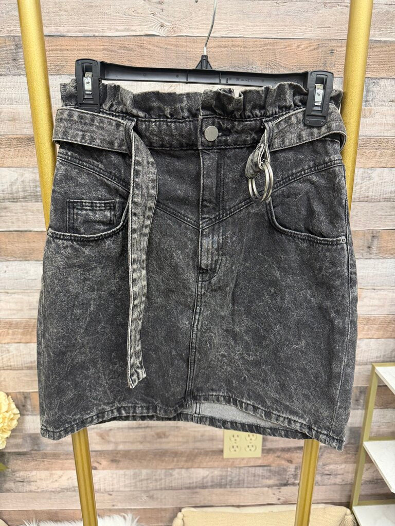 H&M Divided Black Wash Paper Bag Waist Skirt Denim Acid Black Wash Mini Skirt