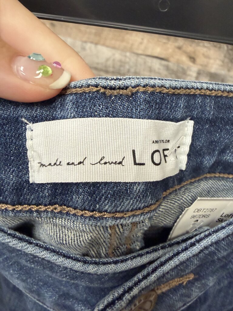 Loft Navy Mid Rise Skinny/Straight Leg Jeans