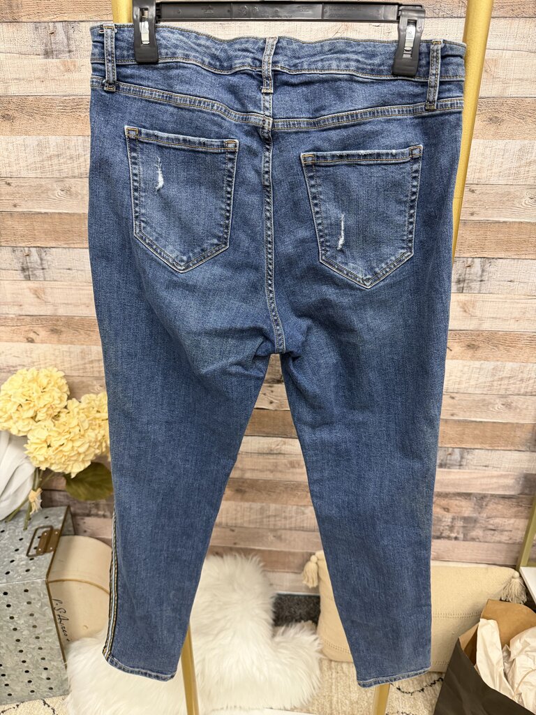 Wild Fable Skinny Side Stripe Detail Blue Jeans Brown & Navy Stripes