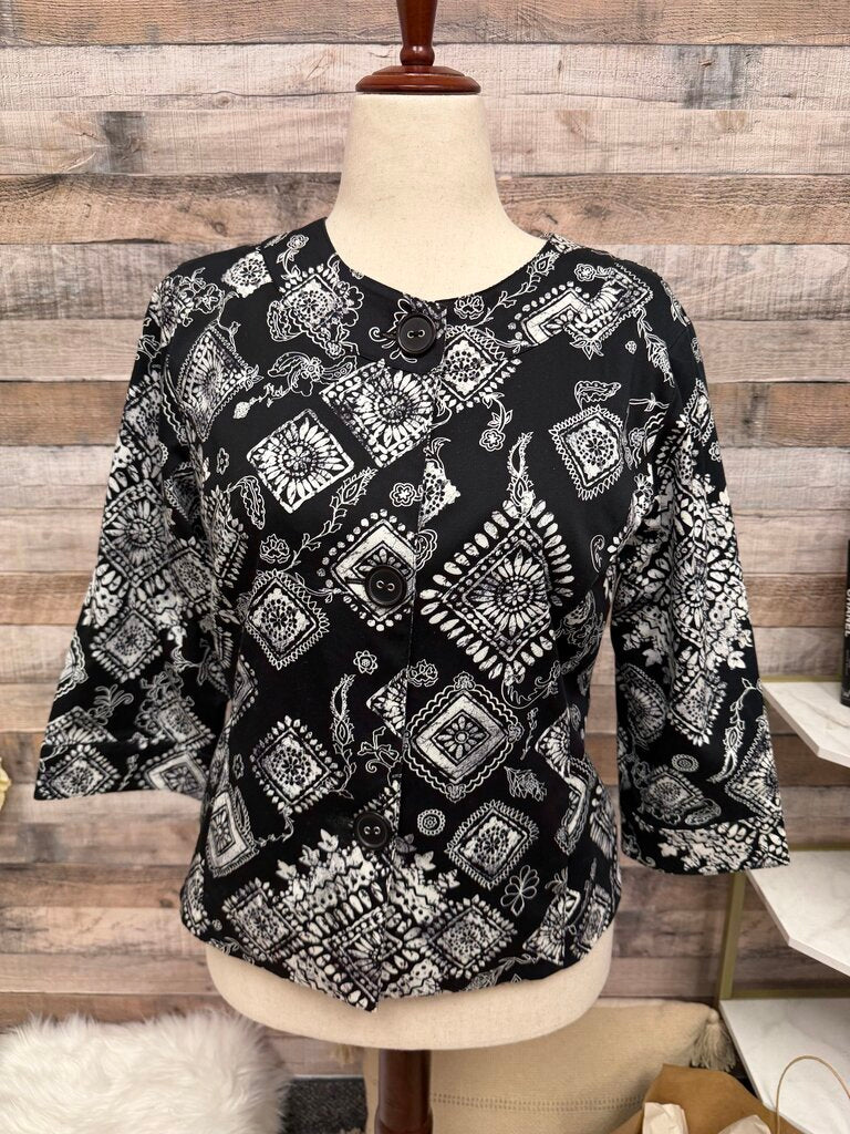Coldwater Creek Black/White Geometric Jacket Geometric Print