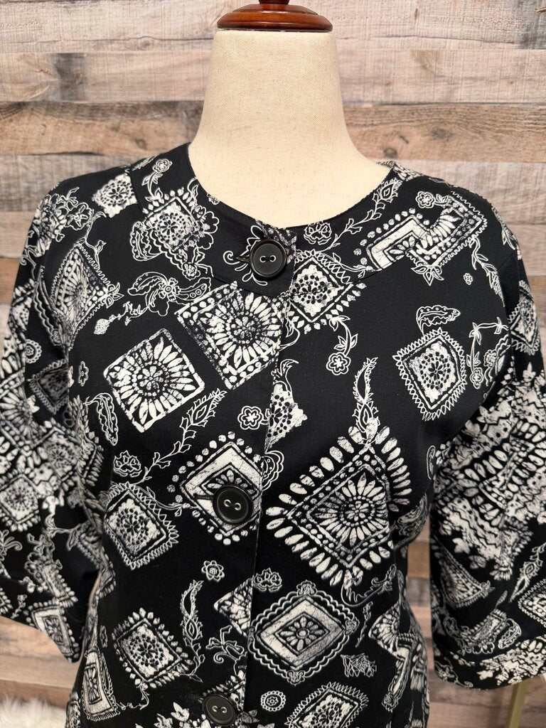 Coldwater Creek Black/White Geometric Jacket Geometric Print