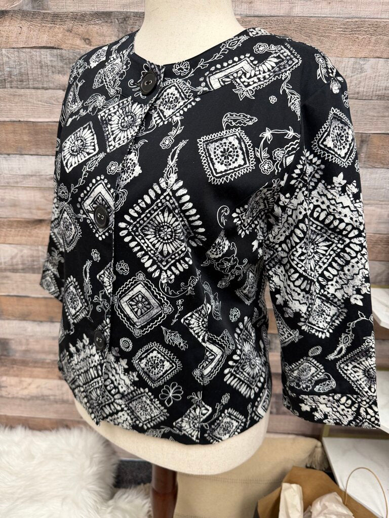 Coldwater Creek Black/White Geometric Jacket Geometric Print