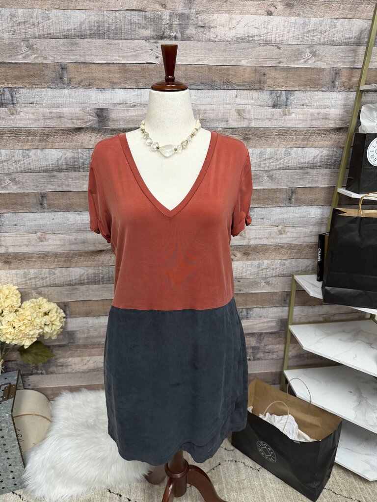 Anthropologie Grey/Orange Colorblock Dress Tshirt Dress Shift Dress