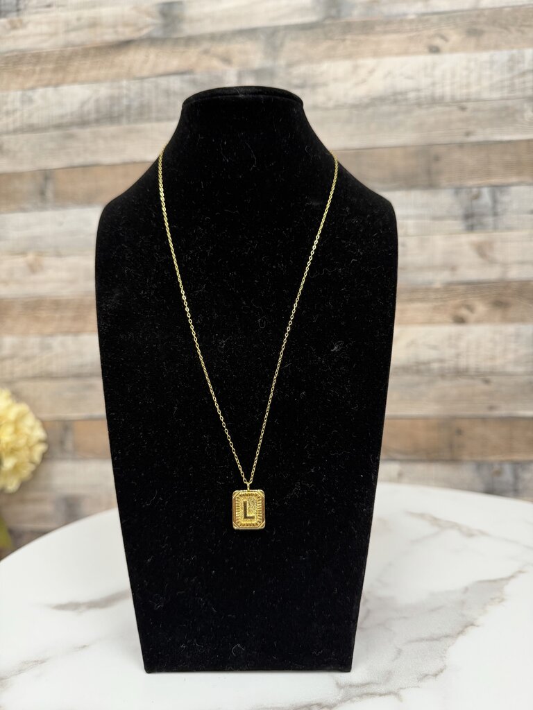 Gold Tone Engraved Square Pendant Necklace N/A Gold N/A women NECKLACE - JEWELRY