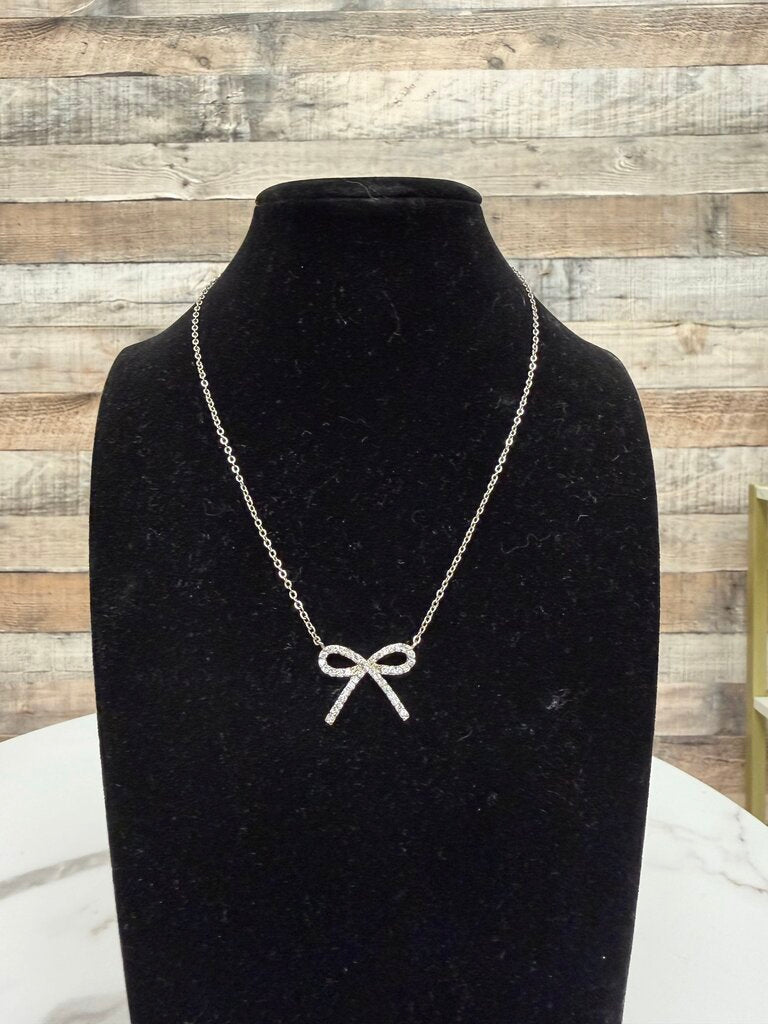 Lucky Brand Sterling Silver Bow Necklace With Stones Lucky Brand Silver N/A women NECKLACE - JEWELRY