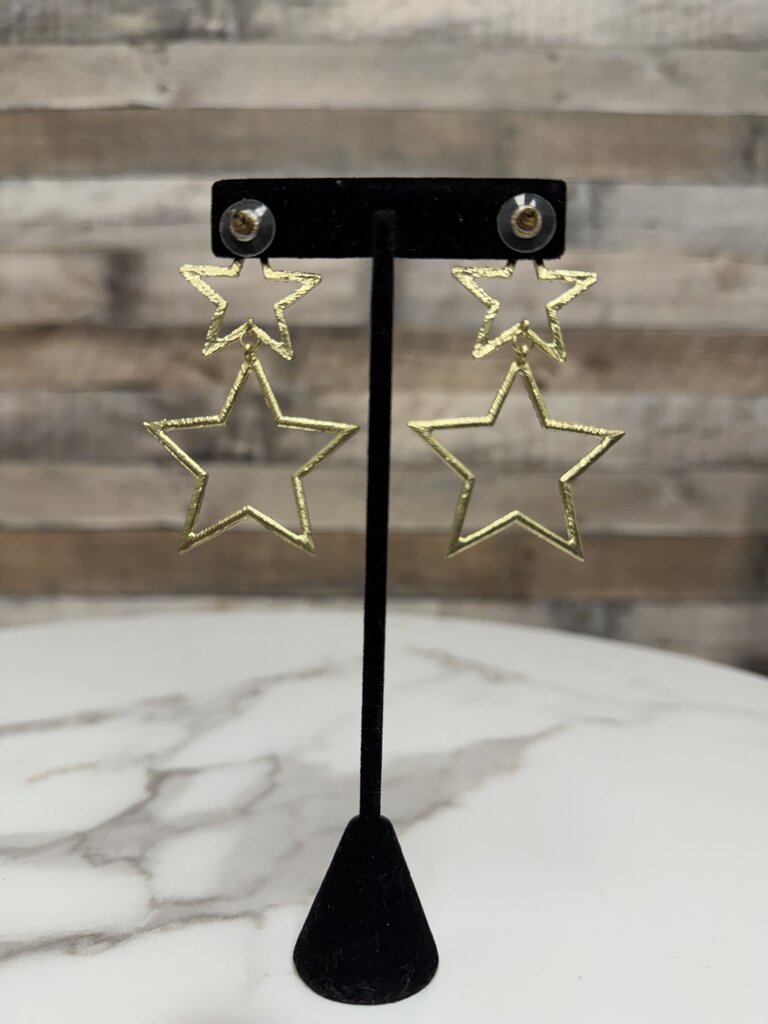 Gold Tone Double Star Dangle Earrings With Rhinestone Embellished N/A Gold N/A women TOPS