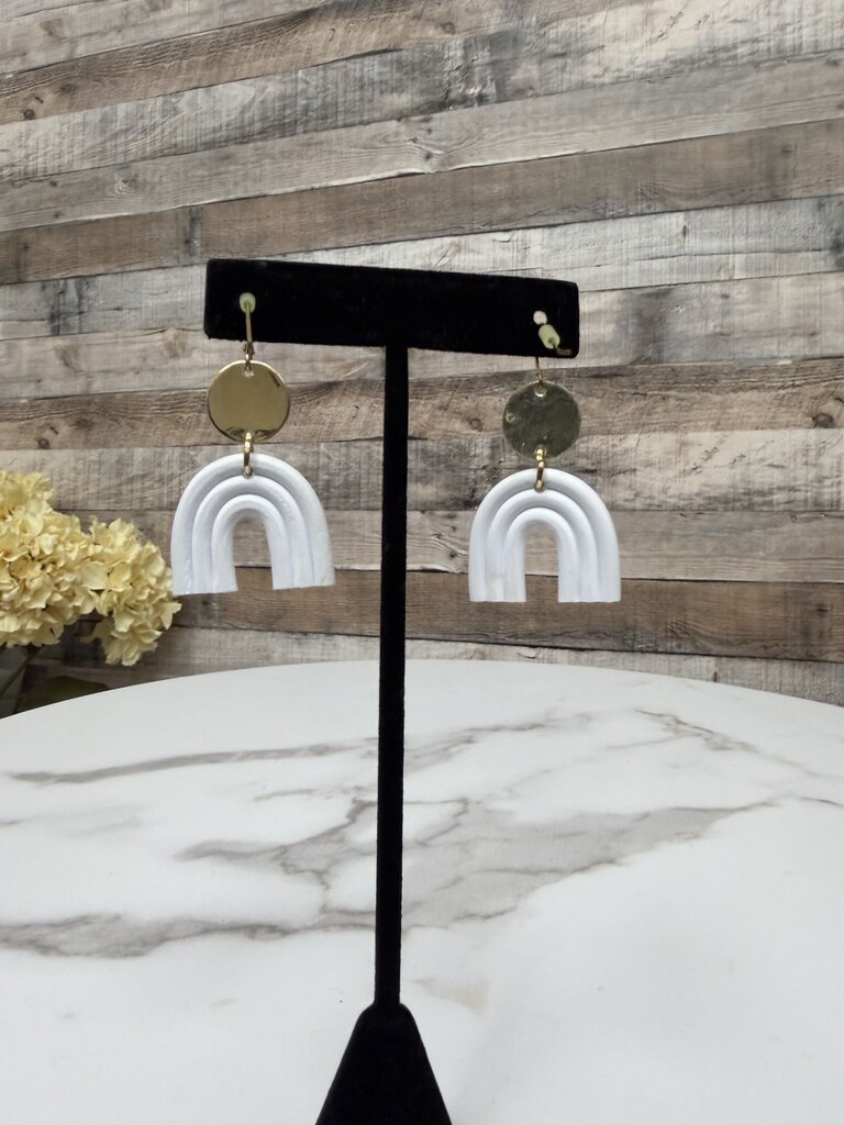 White Rainbow Arch Gold Disc Dangle Earrings N/A White/Gold N/A women EARRINGS - JEWELRY