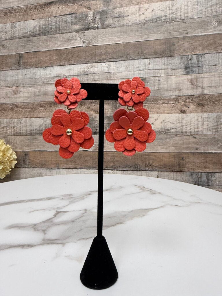 BaubleBar Red Leather Floral Drop Earrings BaubleBar Red N/A women EARRINGS - JEWELRY