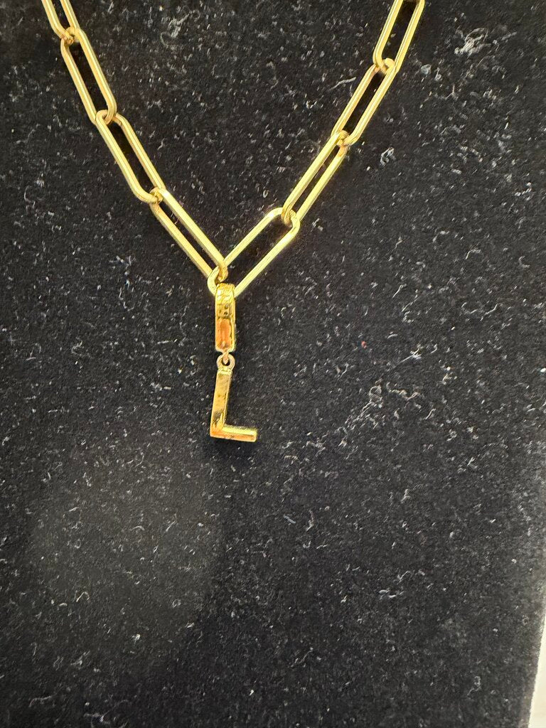 Gold Tone Paperclip Chain With L Pendant N/A Gold N/A women NECKLACE - JEWELRY