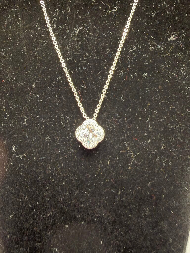 Silver Tone Diamond Cluster Four Leaf Necklace N/A Silver N/A women NECKLACE - JEWELRY