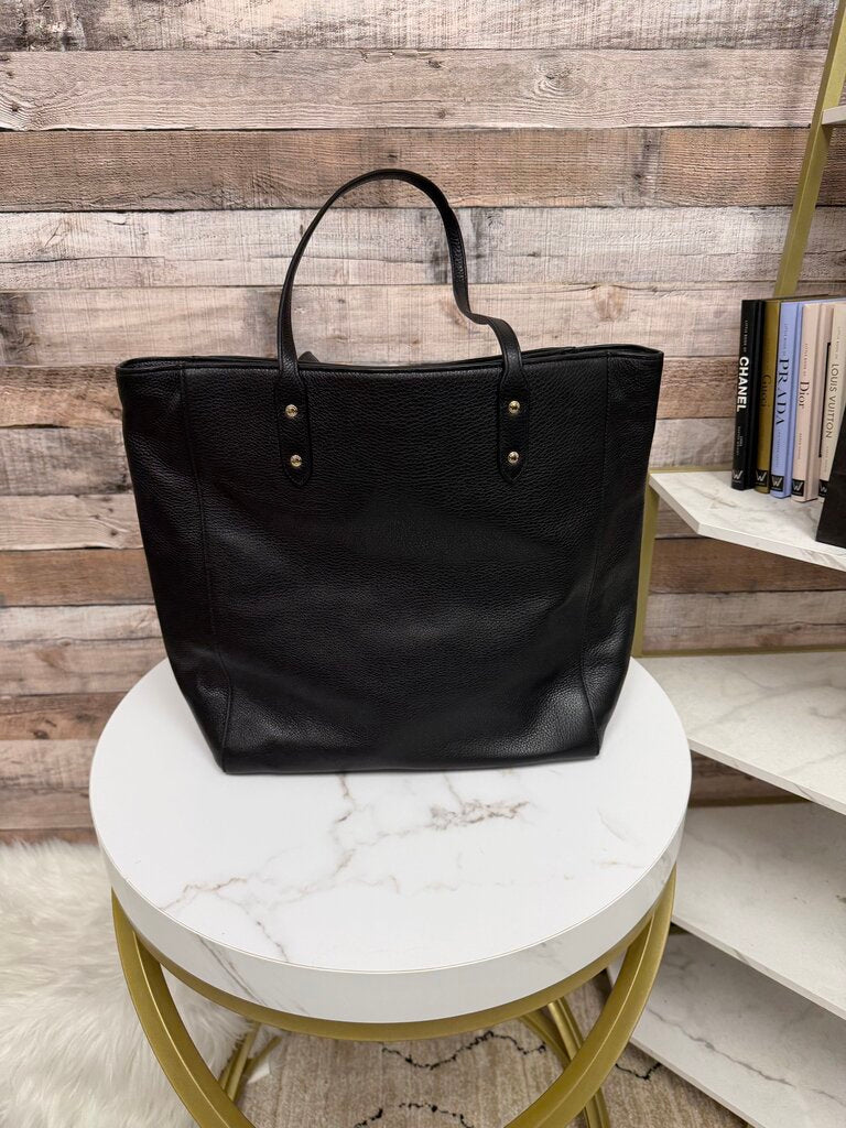 Coach Black Leather Turnlock Tote Gold Accents