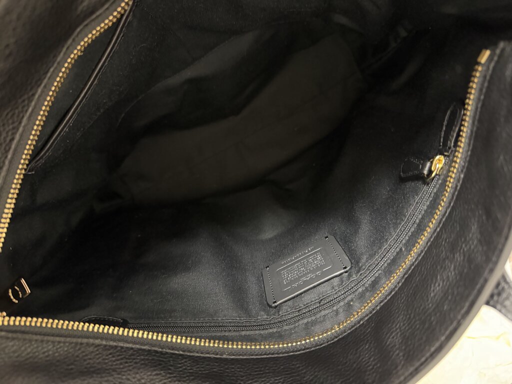 Coach Black Leather Turnlock Tote Gold Accents