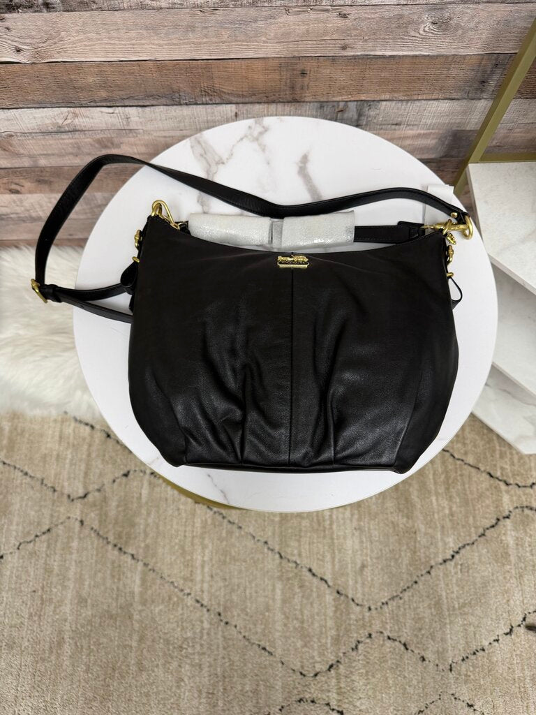 NWT Coach Black Madison Leather Red Lining Bag With Gold Hardware
