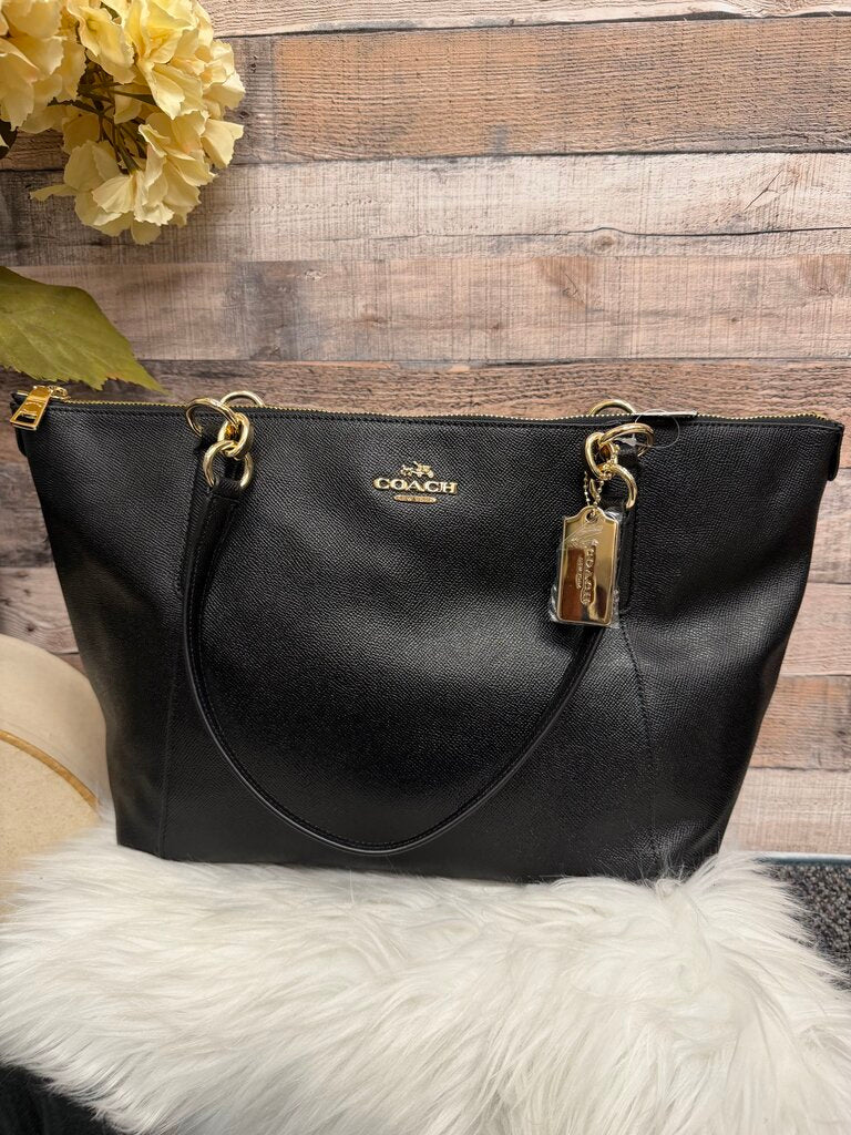 Coach Ava Black Crossgrain Leather Tote Bag With Gold Hardware