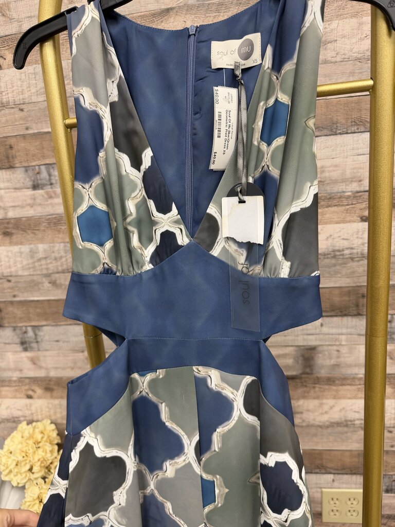 Soul Of Mu Blue/Green Geometric Print Dress