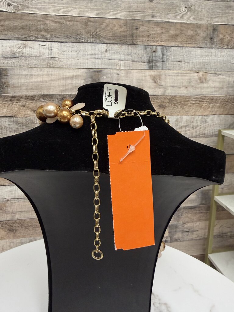 LOFT Faux Pearl/Gold Cluster Necklace