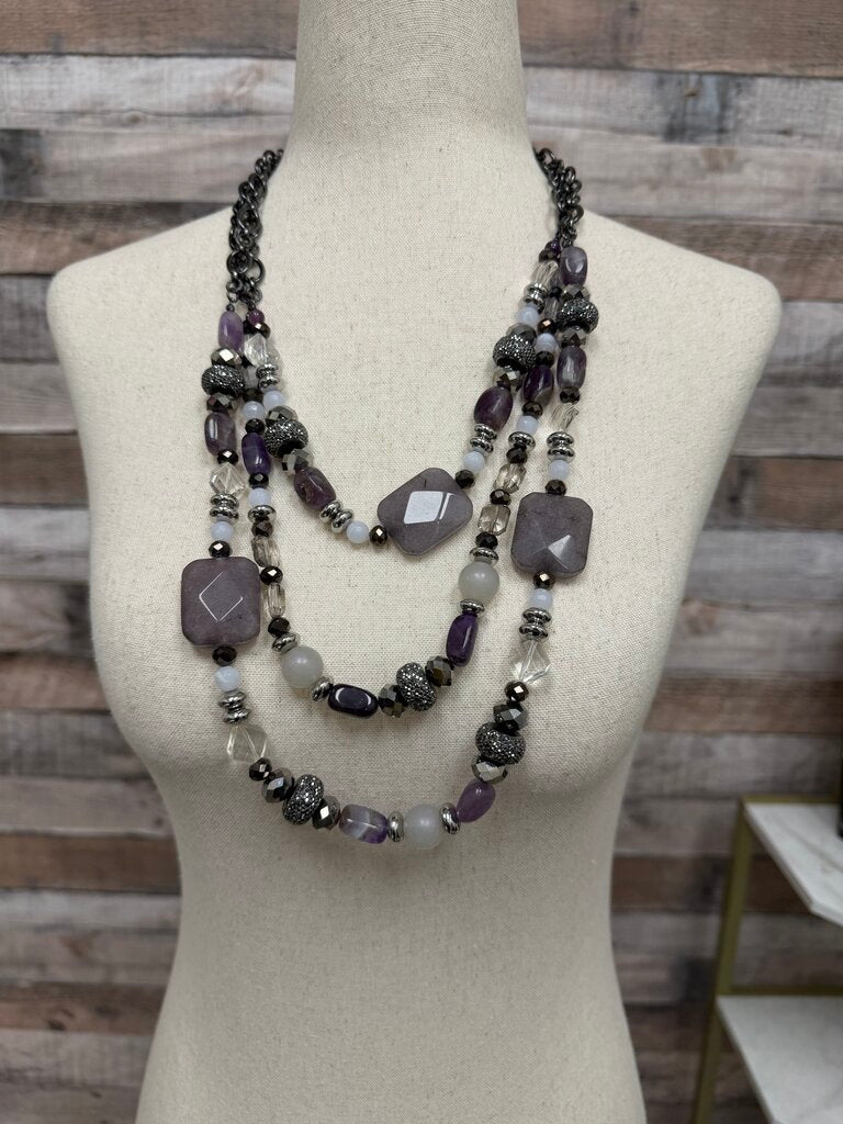 Chico's Purple/Silver Tone Beaded Necklace