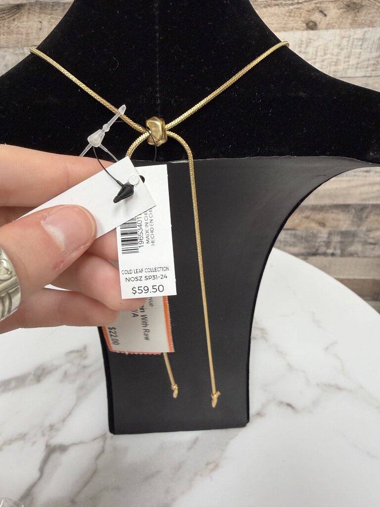 Chico's Gold Chain With Raw Crystal Pendant