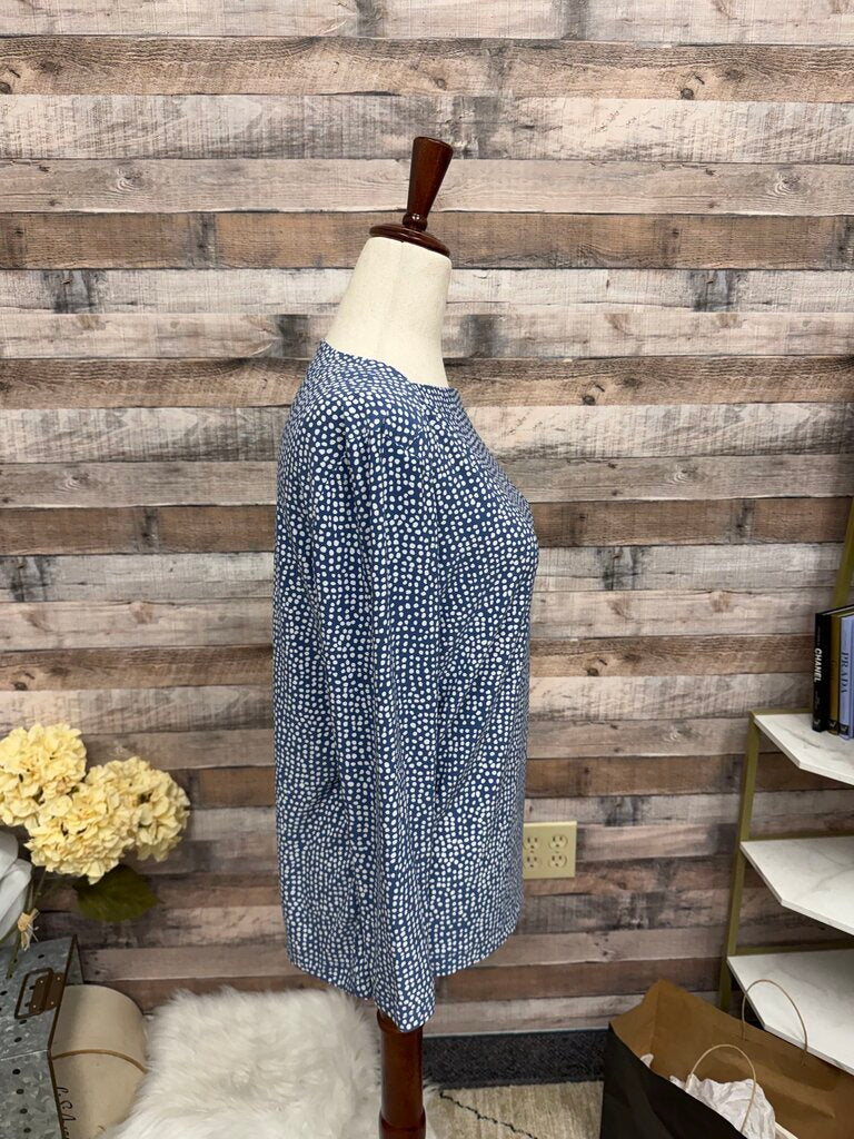 Anne Klein Navy/White Dot Print Crew Neck Top