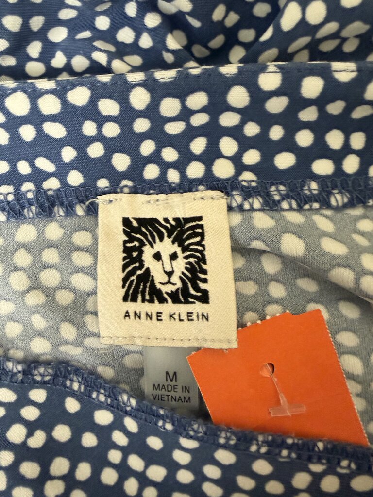 Anne Klein Navy/White Dot Print Crew Neck Top