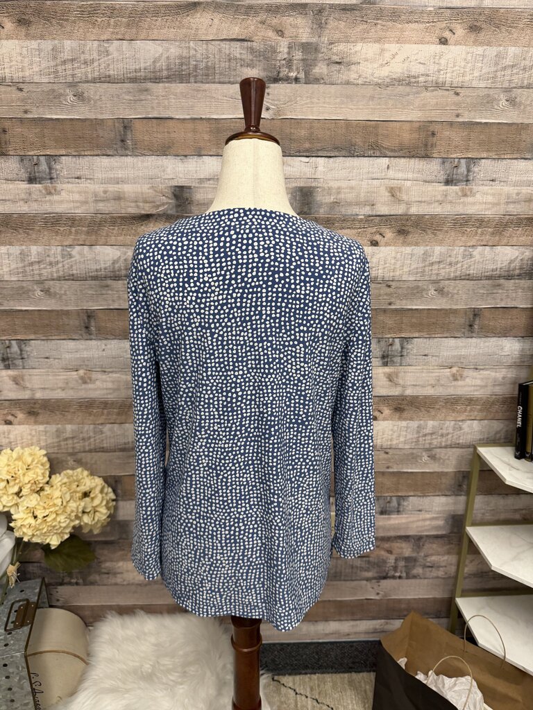 Anne Klein Navy/White Dot Print Crew Neck Top
