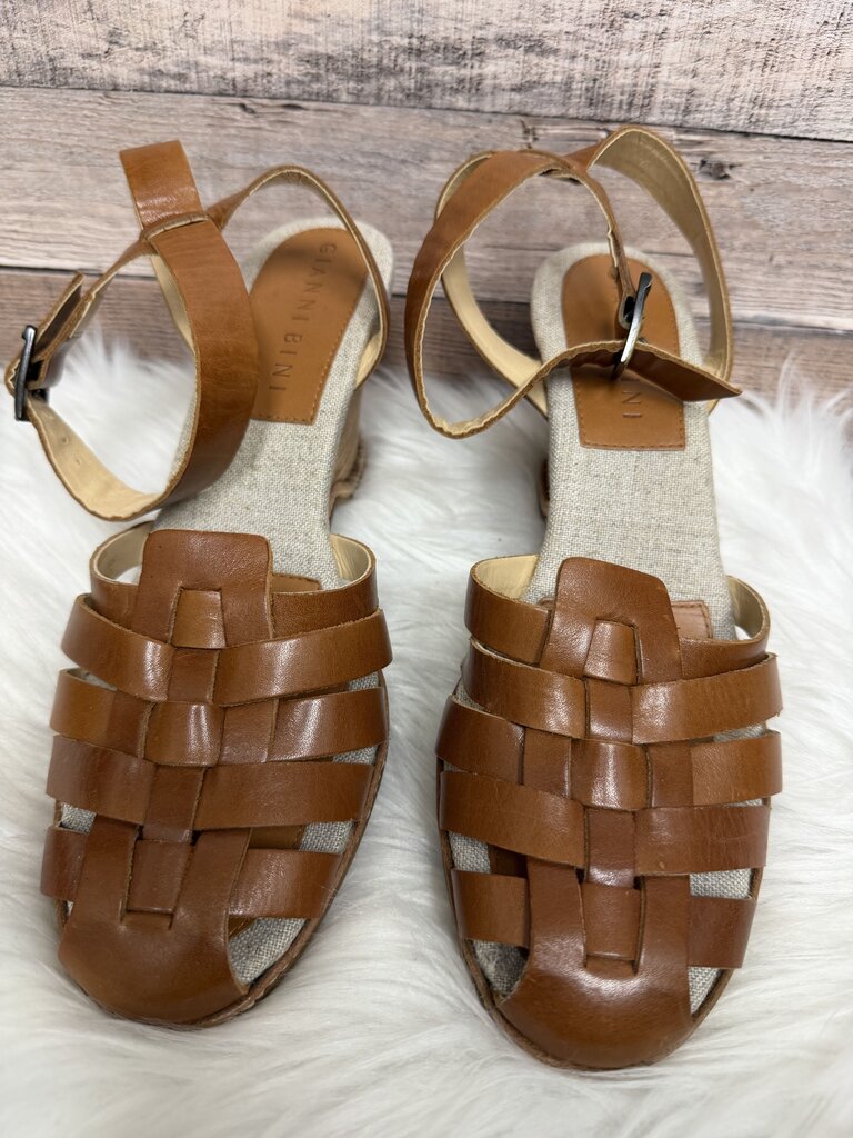 Gianni Bini Brown Leather Woven Flat Sandals