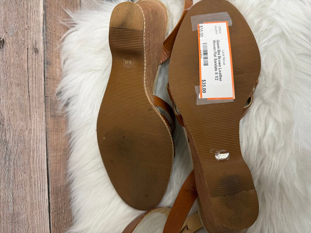 Gianni Bini Brown Leather Woven Flat Sandals