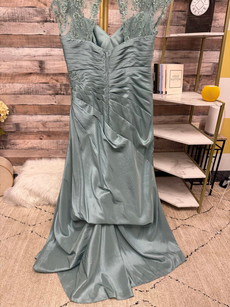 Cameron Blake Teal Embellished Cap Sleeve Formal Dress
