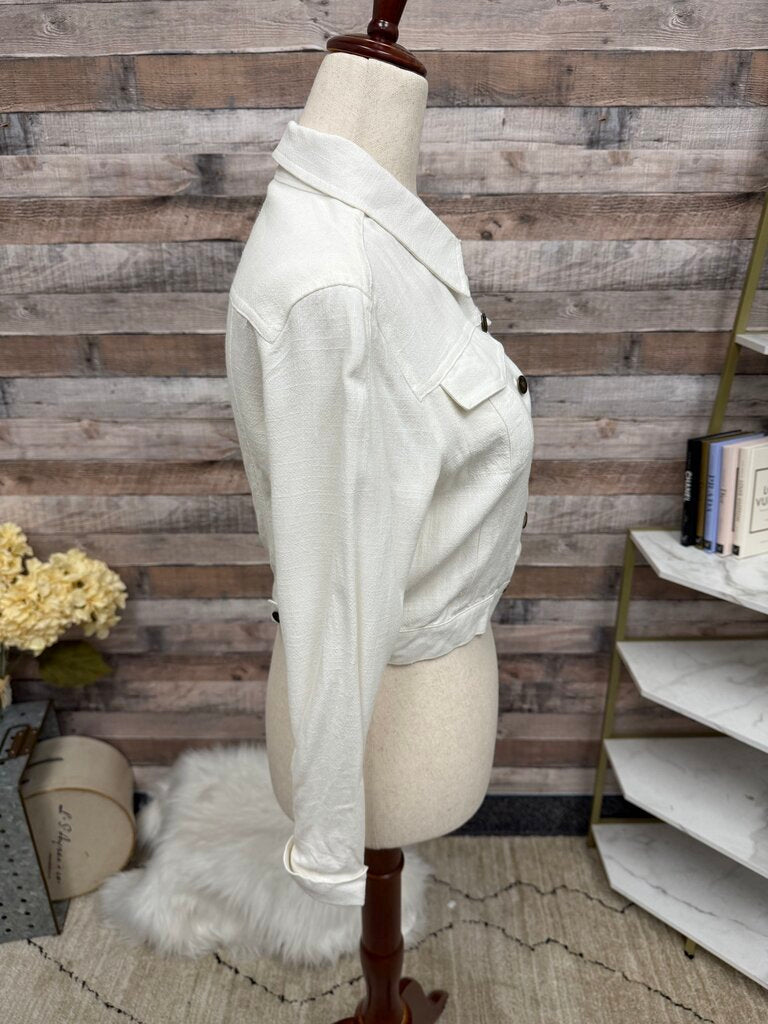 Style Rack White Textured Cropped Jacket