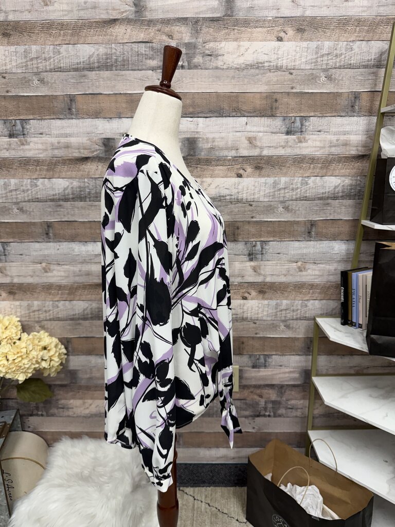 Apt. 9 Black & Purple Floral Long Sleeve Blouse