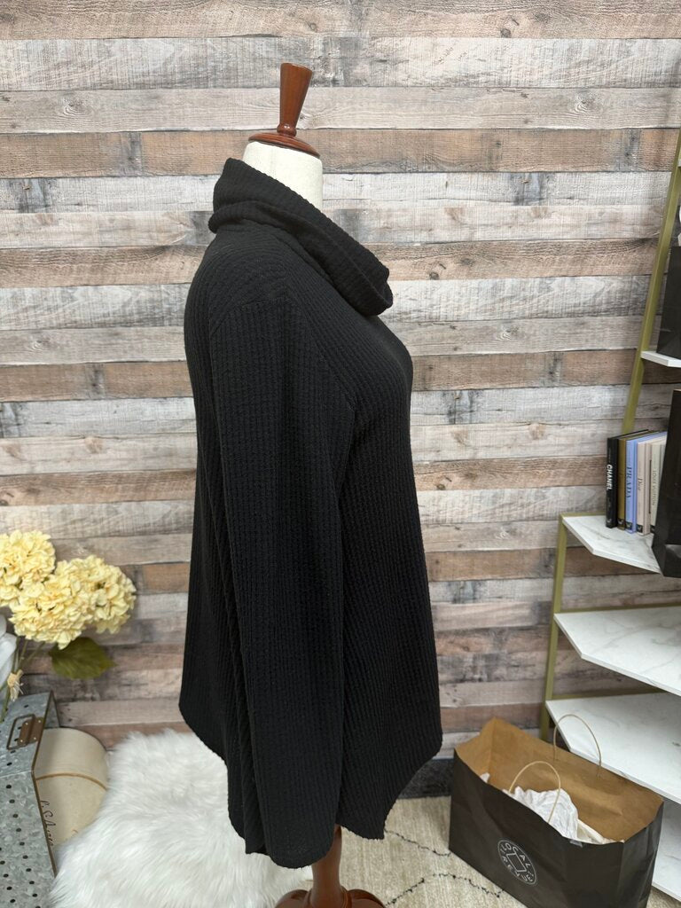 Sonoma Black Cowl Neck Waffle Knit Sweater