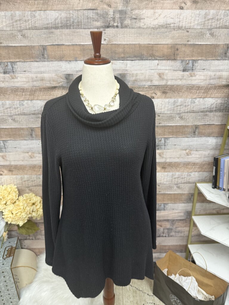Sonoma Black Cowl Neck Waffle Knit Sweater