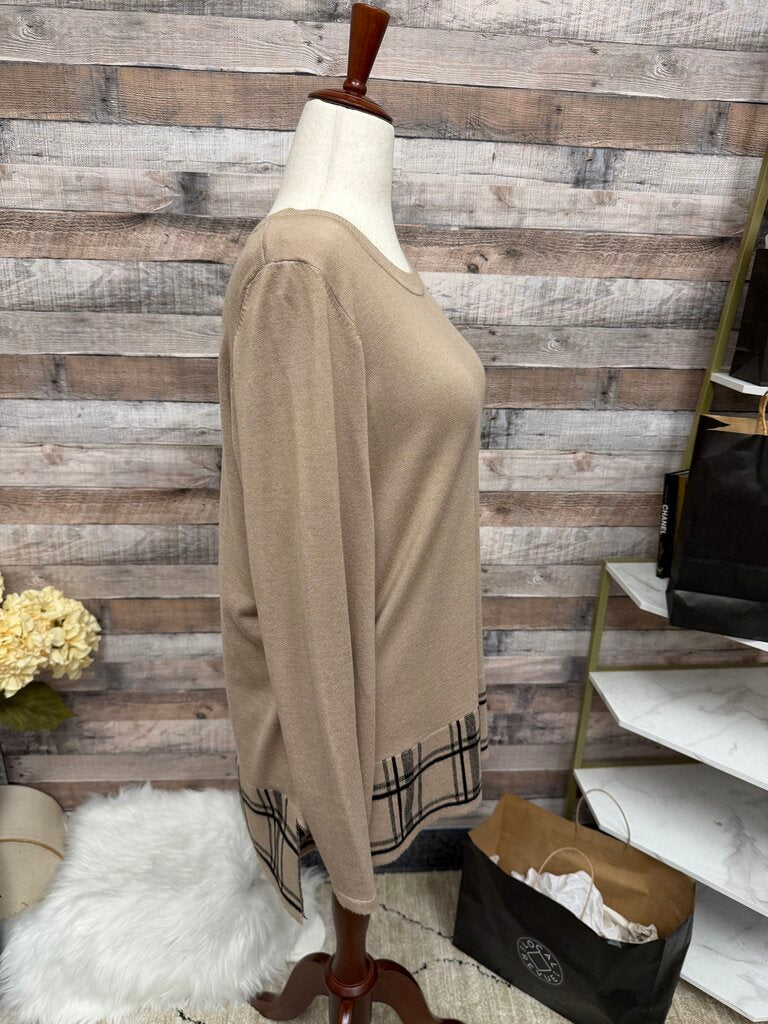 Croft & Barrow Tan Pullover Sweater With Plaid Hem Detail