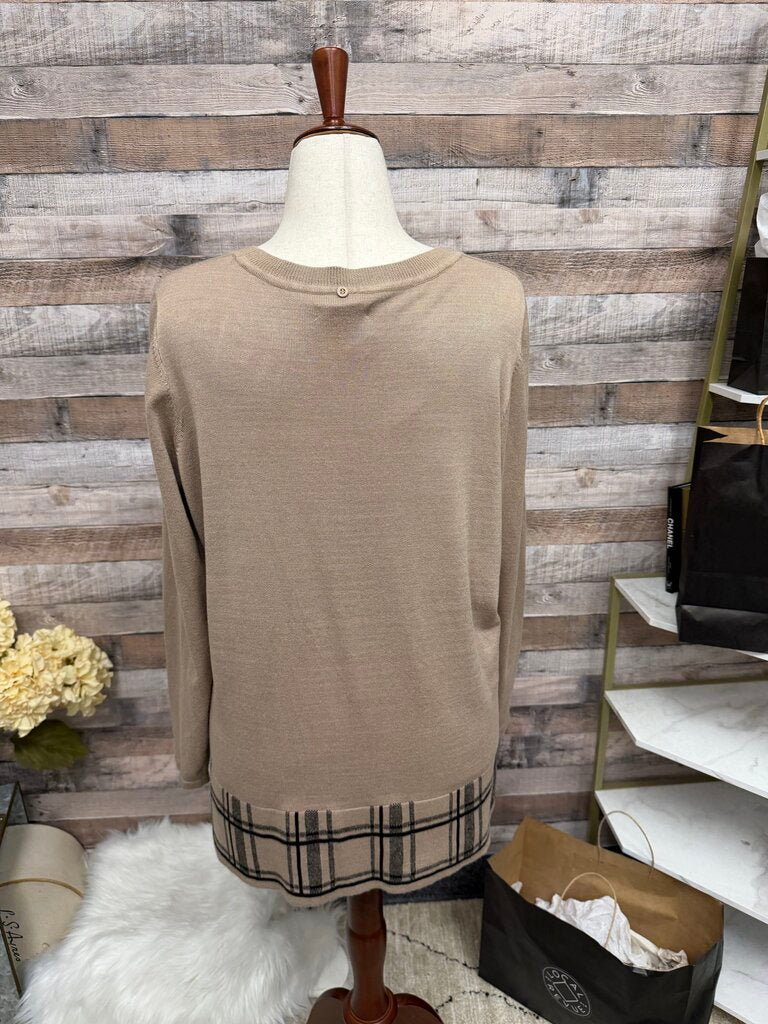 Croft & Barrow Tan Pullover Sweater With Plaid Hem Detail
