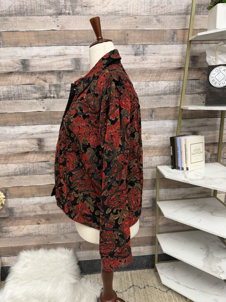 Cold Water Creek Red & Black Floral Print Jacket