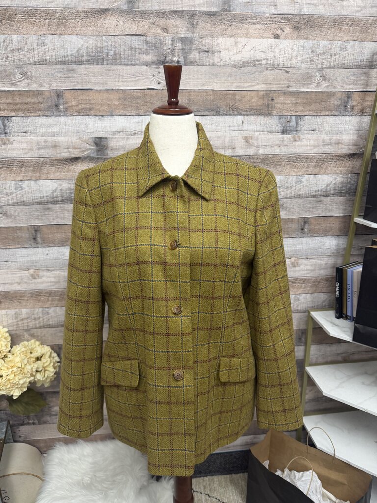 Lands' End Mustard Yellow Plaid Tweed Jacket