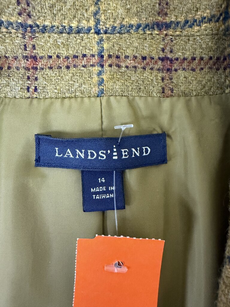 Lands' End Mustard Yellow Plaid Tweed Jacket