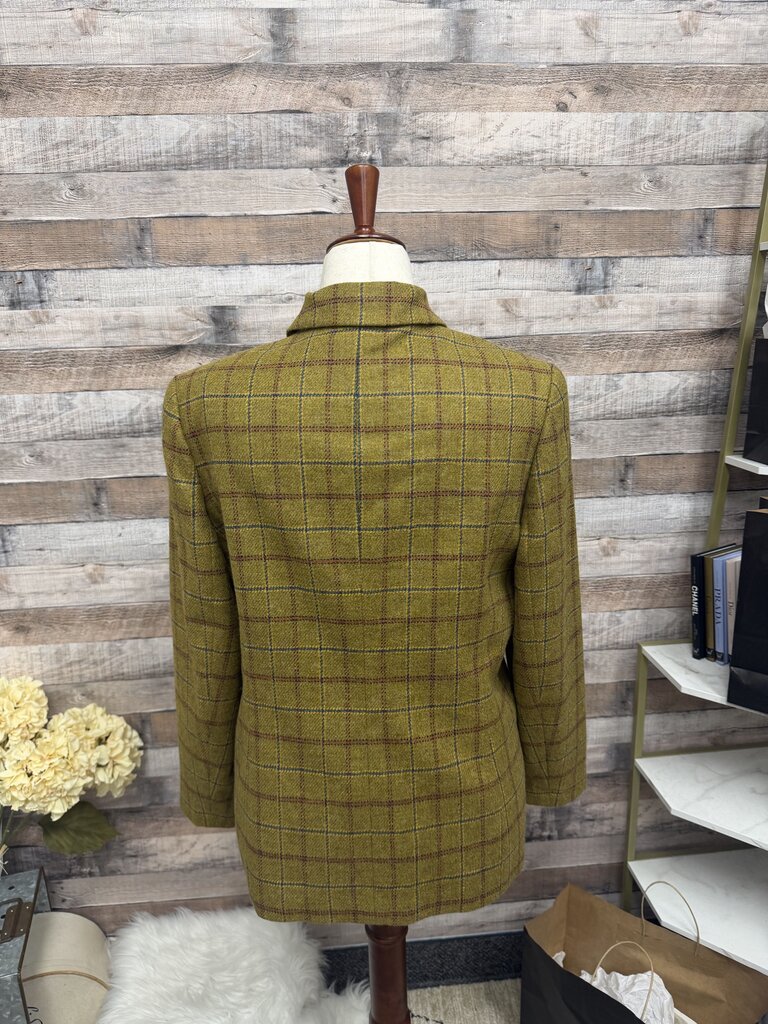 Lands' End Mustard Yellow Plaid Tweed Jacket