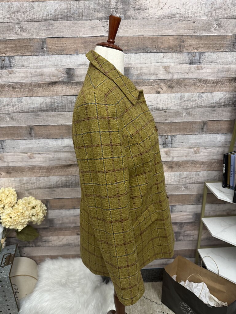 Lands' End Mustard Yellow Plaid Tweed Jacket
