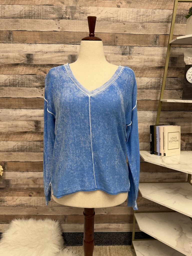 Tribal Jeans Blue V-Neck Pullover Sweater
